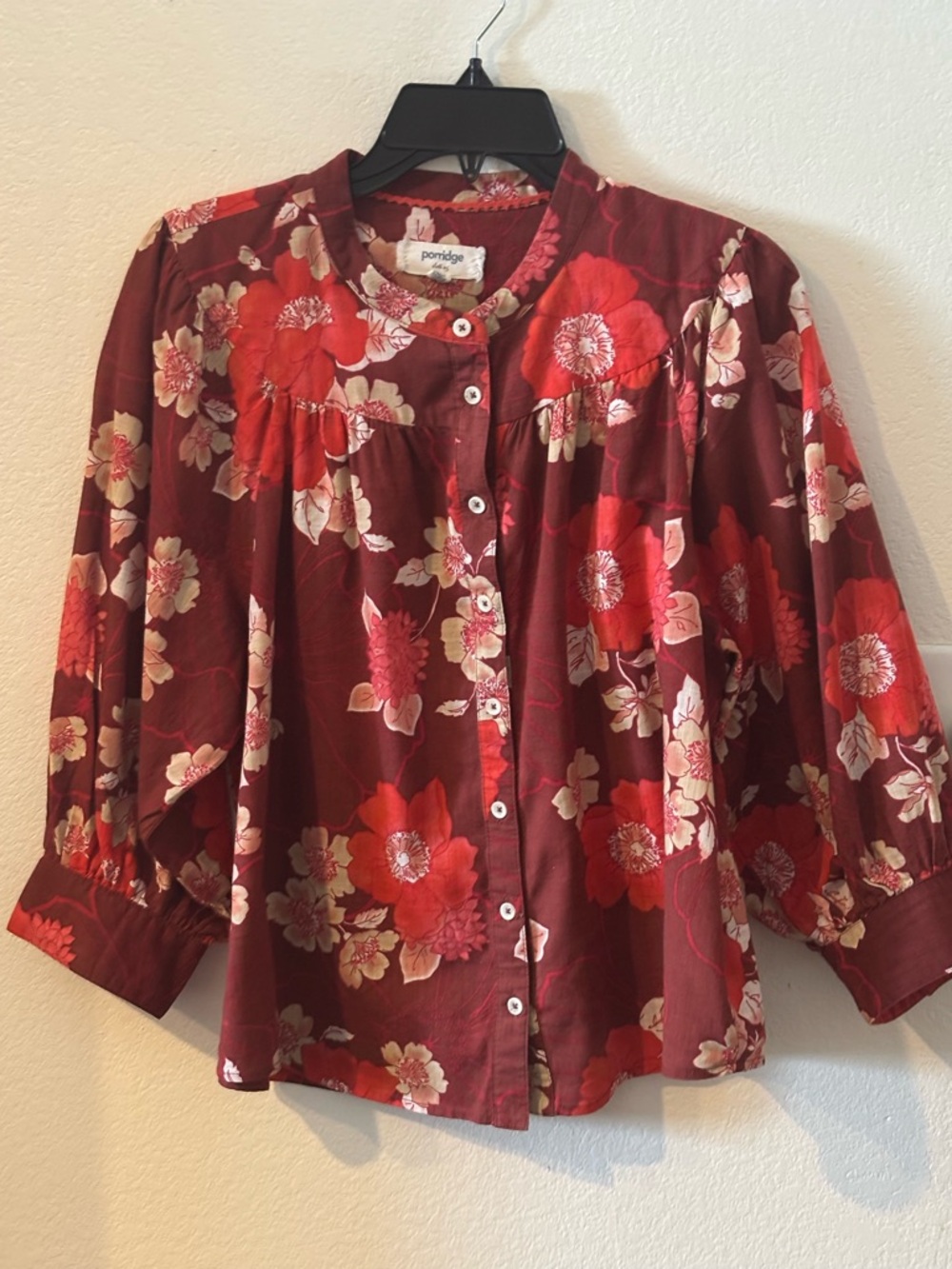 Women's Red Floral Button-Front Blouse